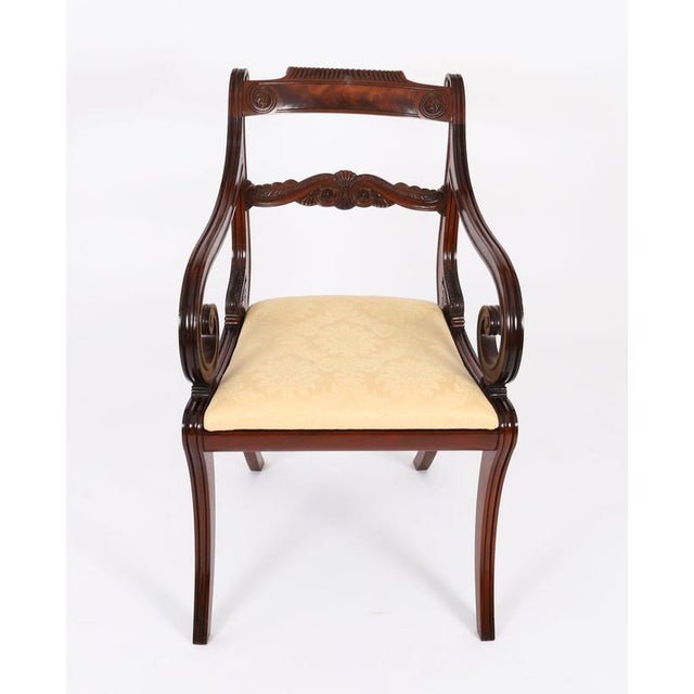 This is a superb quality Vintage set of ten Regency Revival bar-backed dining chairs, in the manner of Gillows, by the...