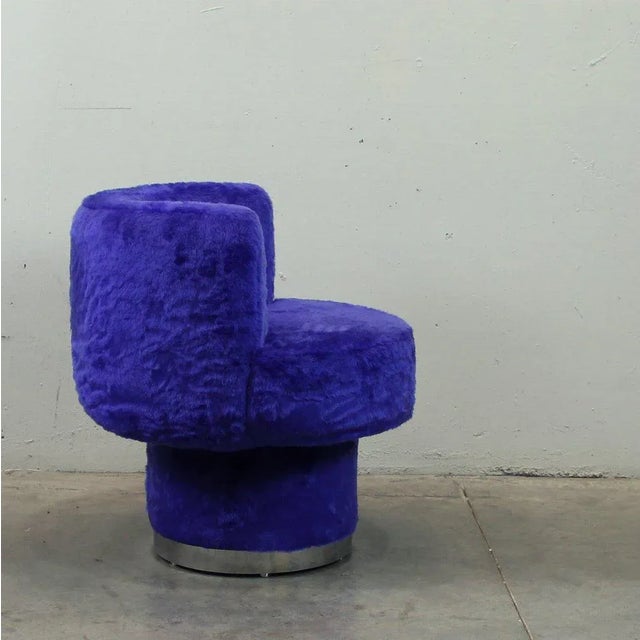 Set of Lounge Chairs in Plush Upholstery with Silver Ring, 1970s, in Very Good conditions. Designed 1970 to 1979