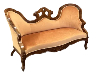 Antique Wood and Velvet Sofa
