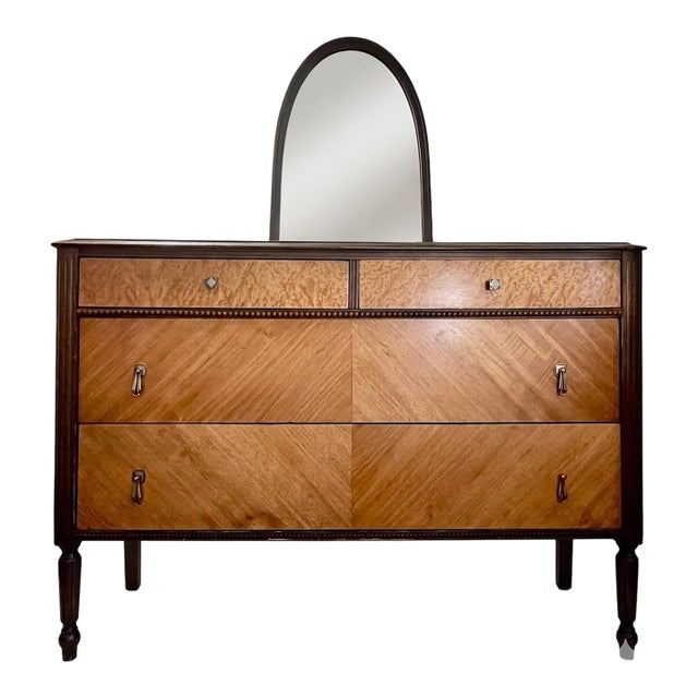 J.B. Van Sciver Co. Art Deco Sunrise Bedroom Suite, C. 1928-1932 -Mahogany Mirror Ladies Dresser For Sale