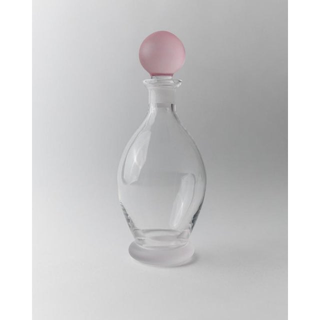 Vintage Clear Glass Decanters with Pink and Blue Stoppers, 1980s, Set of 2 For Sale - Image 3 of 11