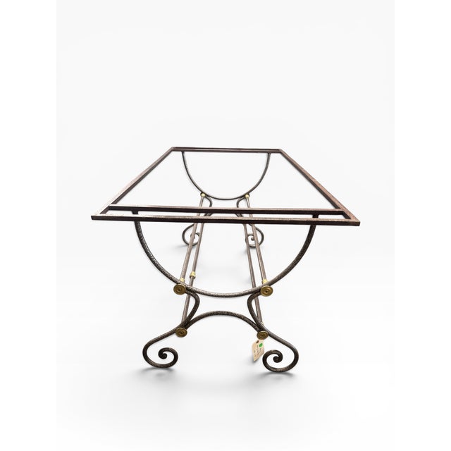 Stone Vintage Forged Iron & Granite Outdoor Dining Table With Brass Accents For Sale - Image 7 of 9