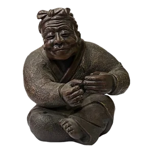 Chinese Distressed Brown Rough Marks Ceramic Clay Man Art Figure