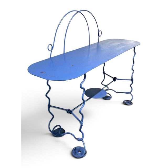 Cornflower Blue 1995 Postmodern Memphis Iron Entry Console Table For Sale - Image 8 of 12