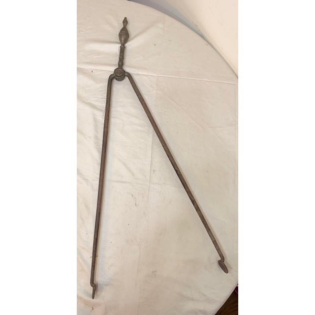 18th Century Antique 18th Century Wrought Iron Turned Brass English Fireplace Tongs Tool 10 For Sale - Image 5 of 11
