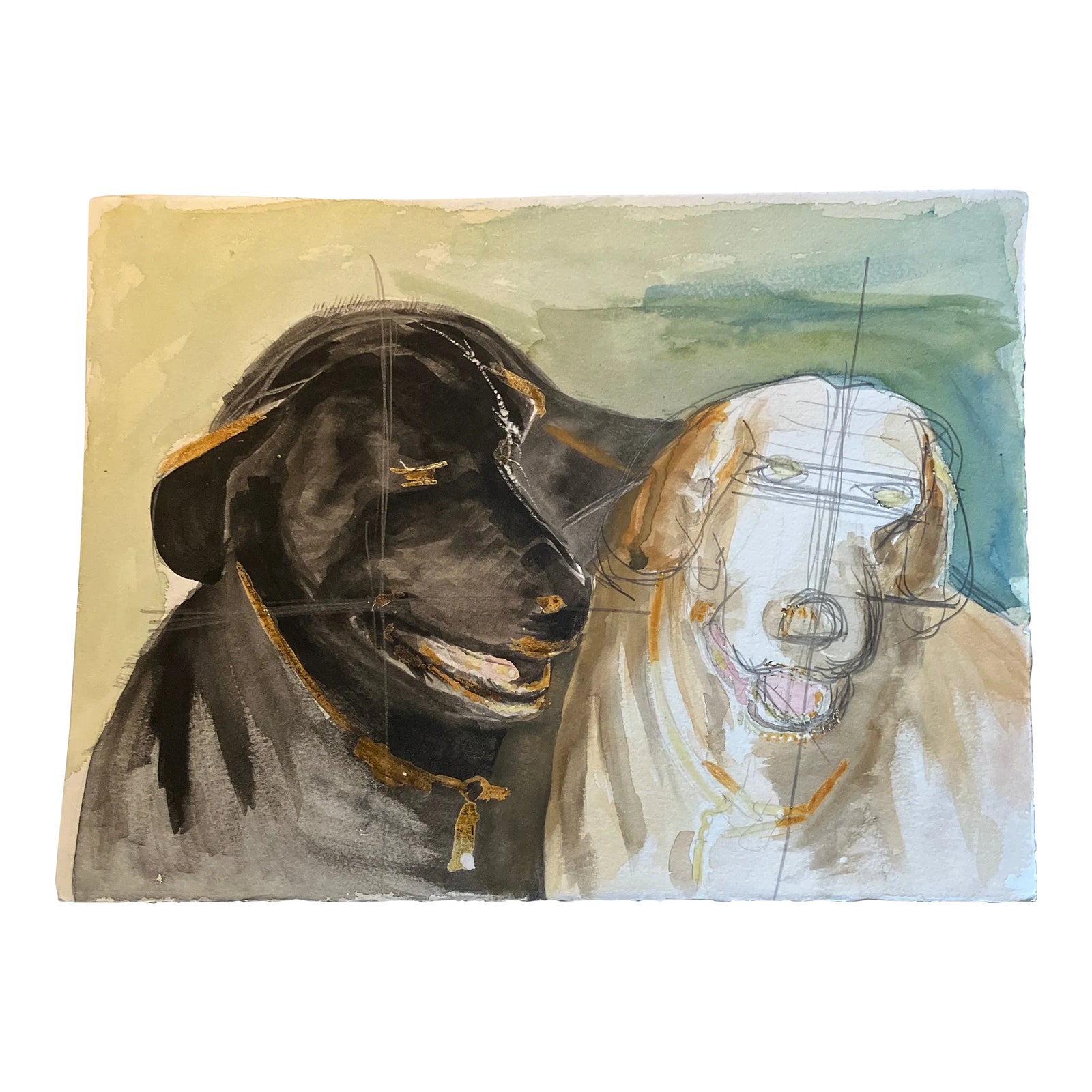 1980’s Original Unfinished Black & Yellow Lab Watercolor Painting ...