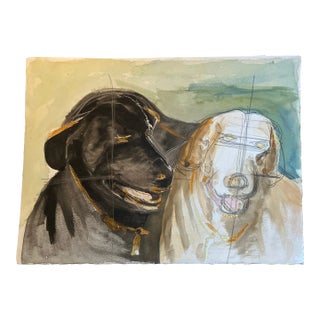 1980’s Original Unfinished Black & Yellow Lab Watercolor Painting/Pencil Drawing For Sale
