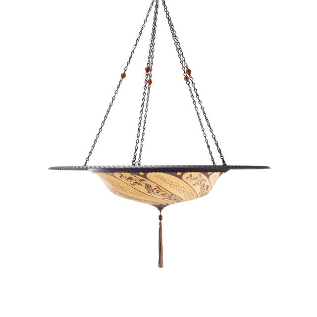 Art Nouveau Fortuny Scudo Saraceno Venetian Bronze Silk Lamp Chandelier For Sale - Image 17 of 18
