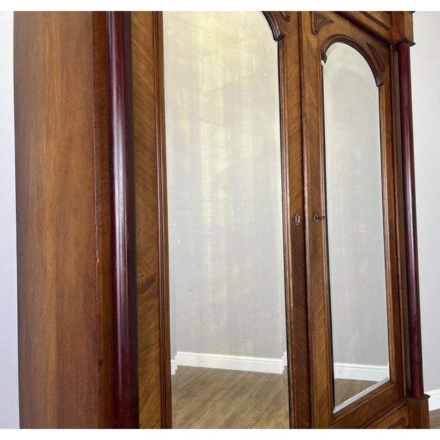 Antique French Carved Walnut Mirrored 2-Door Armoire For Sale - Image 15 of 18