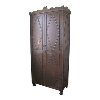 Spanish Colonial Two Door Painted Trustero Cabinet Cupboard Armoire Diamond Panels For Sale