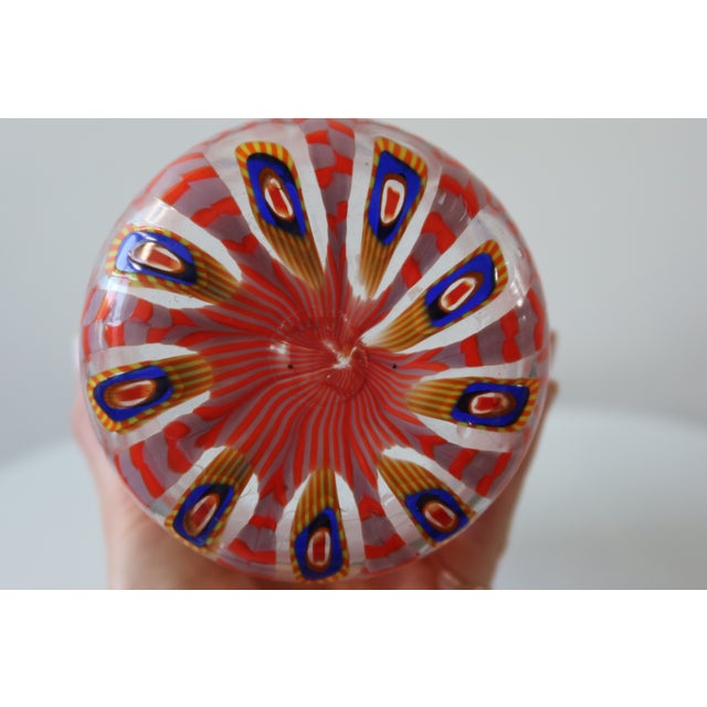Mid-Century Modern Murano Murrine Glass Vase in Coral, Pink & Cobalt For Sale - Image 3 of 5