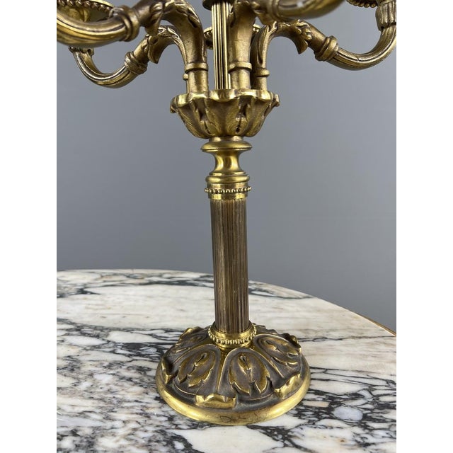 Gold 20th Century Louis XVI Five-Light Gilt Bronze Candelabra, Set of 2 For Sale - Image 8 of 13