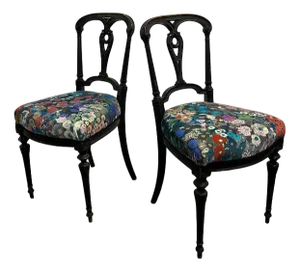 Set of Victorian Vintage Aesthetic Movement Ebonised Hall Chairs in Velvet Fabric by House of Hackney