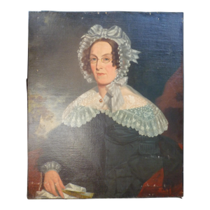 Large 19th C. American Portrait of a Gentlewoman in Spectacles Restored Oil on Canvas