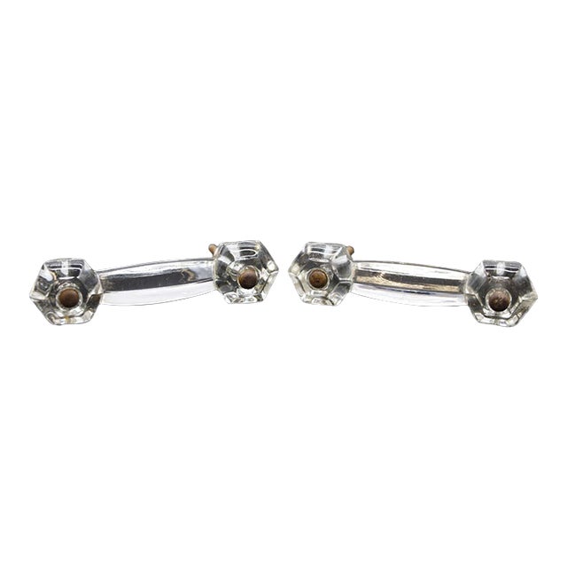 Pair of Vintage 4.25 In. Clear Glass Bridge Drawer Pulls For Sale