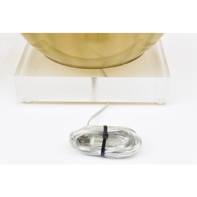 MId Century Modern Murano Glass, Brass and Lucite Bulbous Table Lamps, Restored, 1950's, Italy For Sale - Image 11 of 11