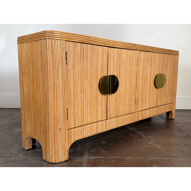 2010s Italian Style Rattan Mid Century Sideboard With Brass Hardware For Sale - Image 5 of 17