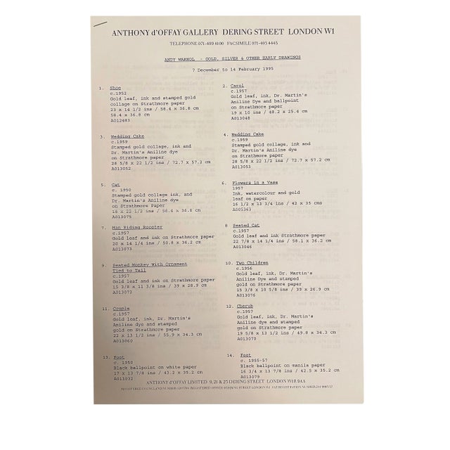 Paper Andy Warhol Private Viewing Invitation and Art List For Sale - Image 7 of 7