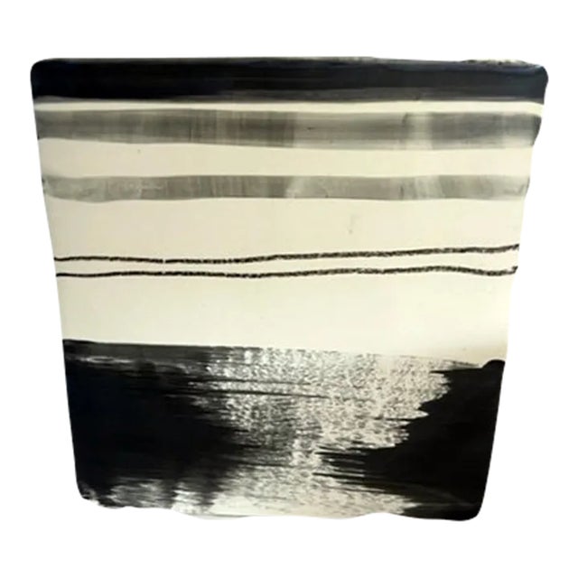 1990s Modernist Black & White Signed Rectangular Vase For Sale