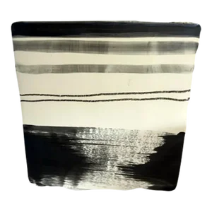 1990s Modernist Black & White Signed Rectangular Vase