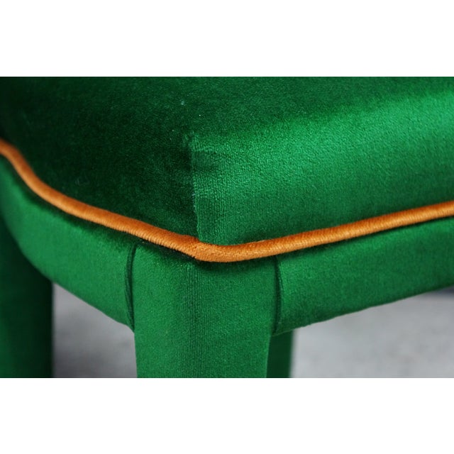 8 Mid 20th Century Hollywood Regency Green Velvet Parsons Style Dining Chairs After Milo Baughman For Sale - Image 15 of 18
