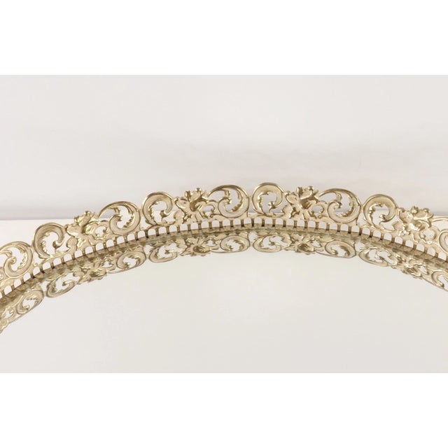 Vintage 70s Mid Century Modern MCM Oval Metal Floral Geometric Mirrored Vanity Tray For Sale - Image 4 of 6