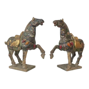 Late-19th Century Carved and Painted Wooden Tang Dynasty Horse