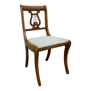 Vintage Regency Duncan Phyfe Style Harp Back Lyre Back Upholstered Dining Chair