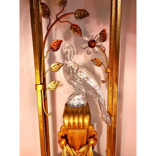 Metal Parrot Table Lamp with Shade with Glass Ornaments and Leaf Gilding attributed to Maison Bagues for Banci Firenze, 1970s For Sale - Image 7 of 12