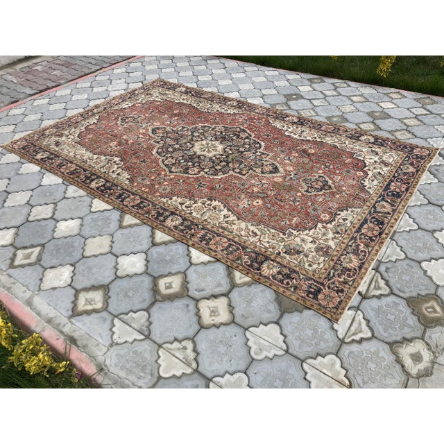 Turkish Vintage Oushak Red Wool Rug For Sale - Image 3 of 9