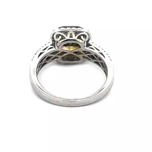 Contemporary Natural Fancy Diamond Ring Greenish Yellow 14k Gold Halo Engagement GIA For Sale - Image 3 of 8
