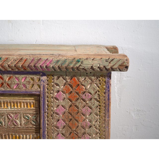 Wood Antique Painted Uyghur Xinjiang Silk Road Sideboard or Cabinet For Sale - Image 7 of 15