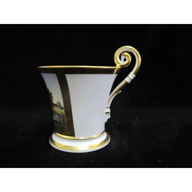 Rococo Antique Schloss Biederstein German Hand Painted Porcelain Gilt Landscape Cup For Sale - Image 3 of 7