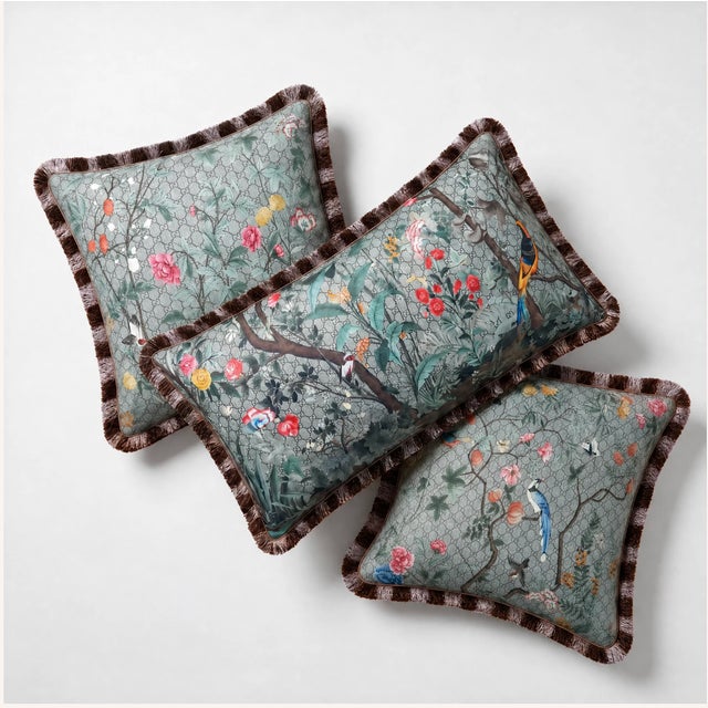 Chinoiserie Gucci Gg Logo Tree of Life Tian Chinoiserie Vintage Silk Scarf Pillow For Sale - Image 3 of 3