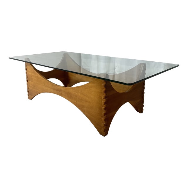 Sculptural Coffee Table in Mahogany and Glass, Europe, 1970s For Sale