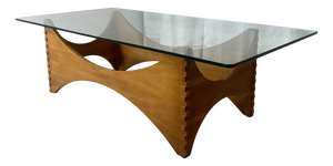 Sculptural Coffee Table in Mahogany and Glass, Europe, 1970s