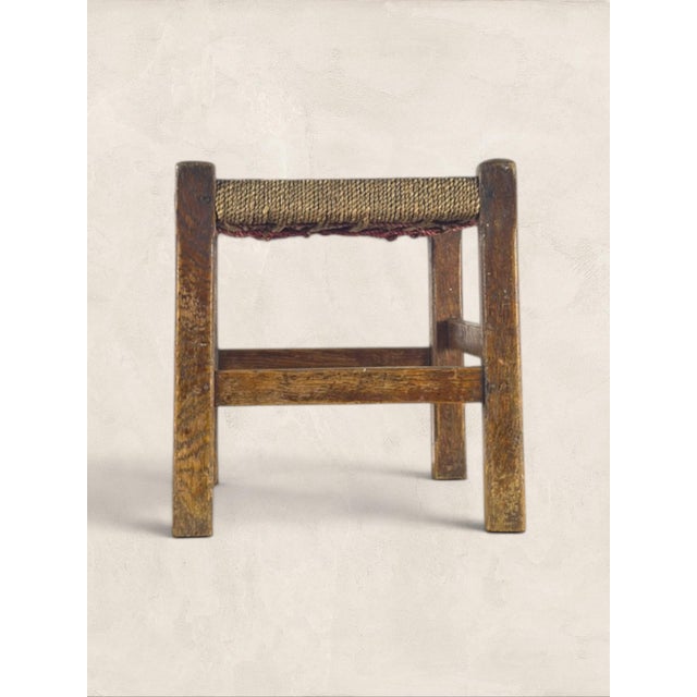 1920s Antique English Oak Stool With Woven Rush Top For Sale - Image 5 of 8