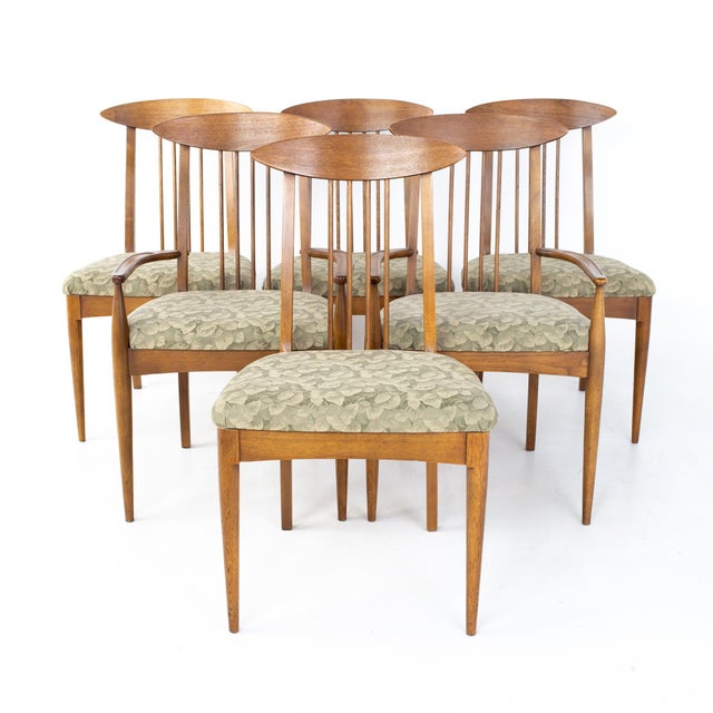 Broyhill Sculptra Brutalist Mid Century Walnut Cats Eye Dining Chairs Set of 6 Chairish