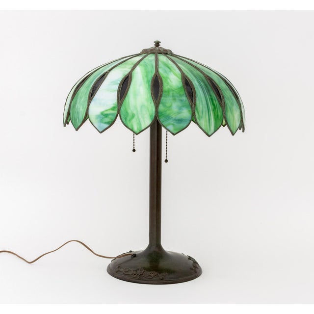 Louis Comfort Tiffany Tiffany Style Slag Glass Table Lamp For Sale - Image 4 of 10