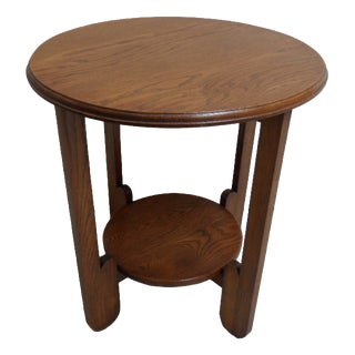 Art Deco Oak Round Coffee Table, 1930s For Sale