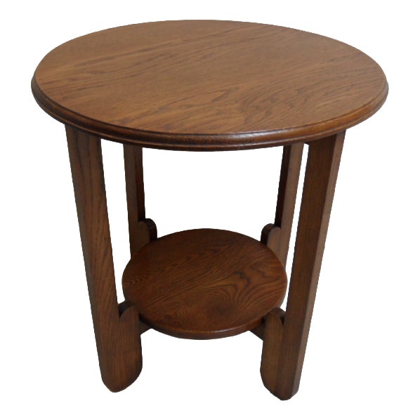 Art Deco Oak Round Coffee Table, 1930s For Sale