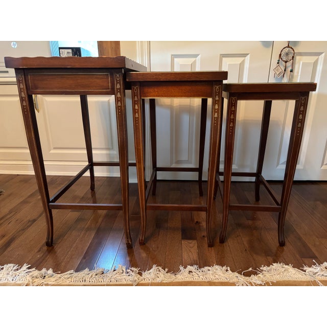 Wood 1940s Vintage Hand Painted Nesting Tables - Set of 2 For Sale - Image 7 of 12