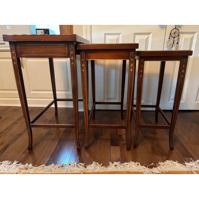 Wood 1940s Vintage Hand Painted Nesting Tables - Set of 3 For Sale - Image 7 of 12