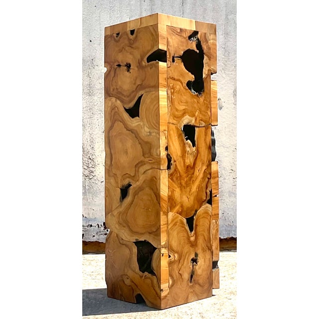 Brown Vintage Slab Burl Wood Pedestal For Sale - Image 8 of 12