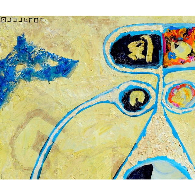 American Mid Century Yellow and Blue Large Scale Abstract by Louis Earnest Nadalini For Sale - Image 3 of 7