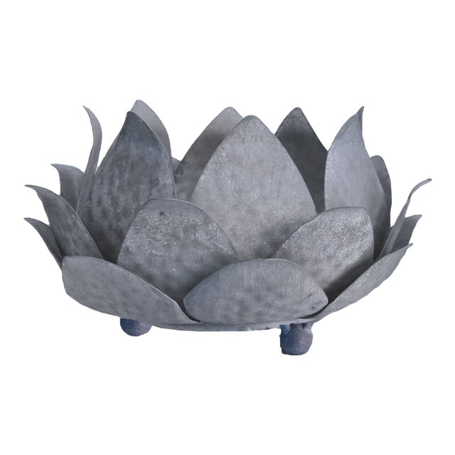 Vintage Galvanized Metal Lotus Blossom Cachepot / Bowl For Sale