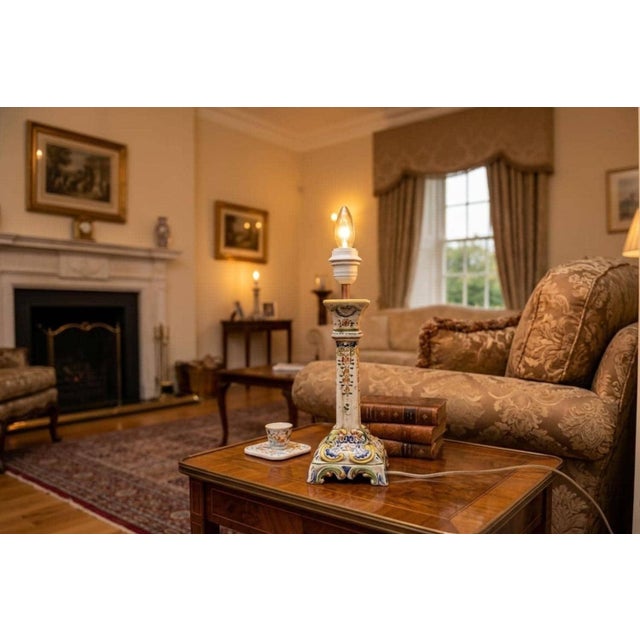 French Rouen Faience Table Lamps, 1890s, Set of 2 For Sale - Image 4 of 18