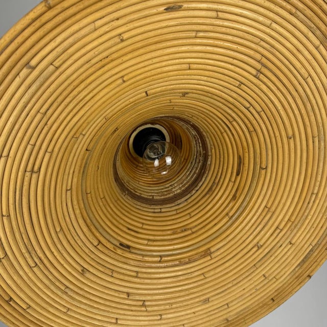 Mid-Century Vivai Del Sud Style Pencil Reed Trumpet Pendant Lamp / 60s Italy from Vivai Del Sud, 1970s For Sale - Image 6 of 7