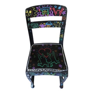 1930s Keith Haring Style Child's Chair Hand Painted For Sale