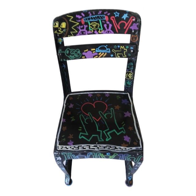 1930s Keith Haring Style Child's Chair Hand Painted For Sale